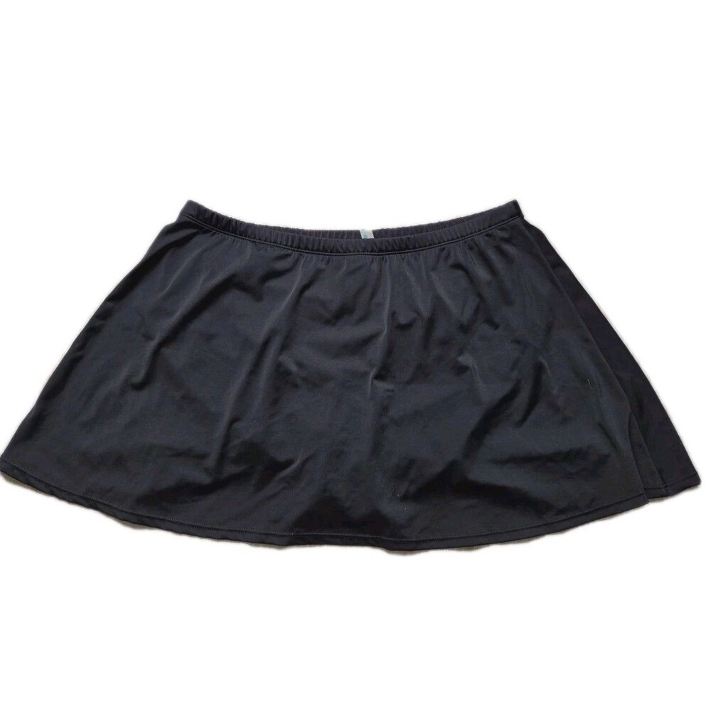 Aquabelle Swim Skirt Womens 14 Black High Waisted Swim Bottom Skirted Bikini EUC